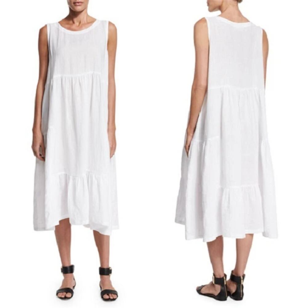 Eskandar Sleeveless Linen Dress White